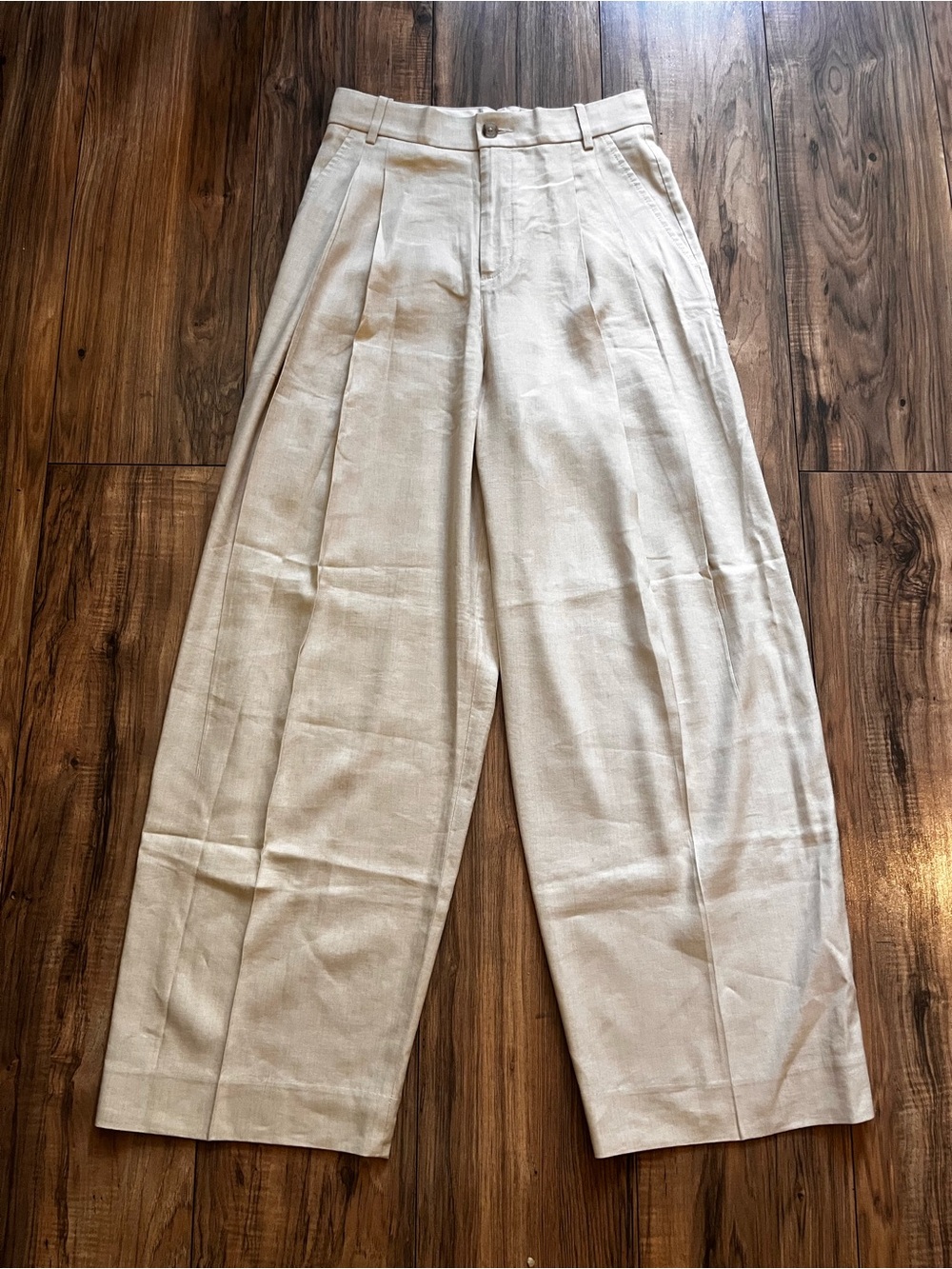 BANANA REPUBLIC LENA Linen Blend Pleated High Rise Wide Leg Pants Light Beige 0